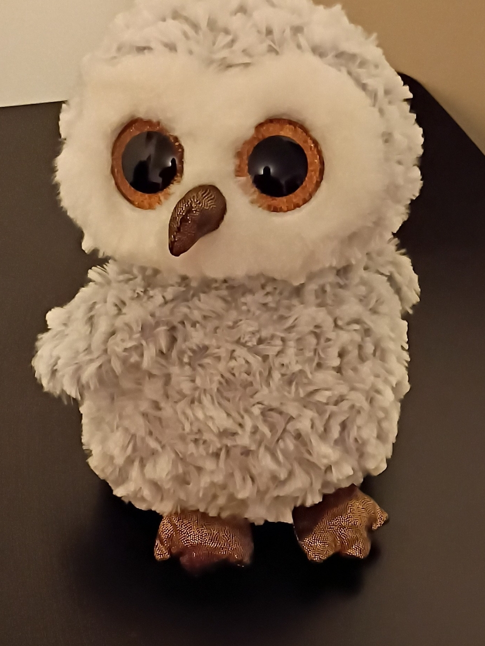 Ty Gray Plush Owl with Metallic Bronze Accents